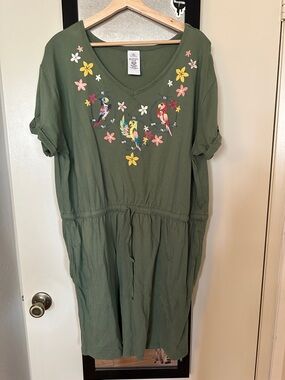 Disney Parks Enchanted Tiki Room Olive Green Drawstring Dress